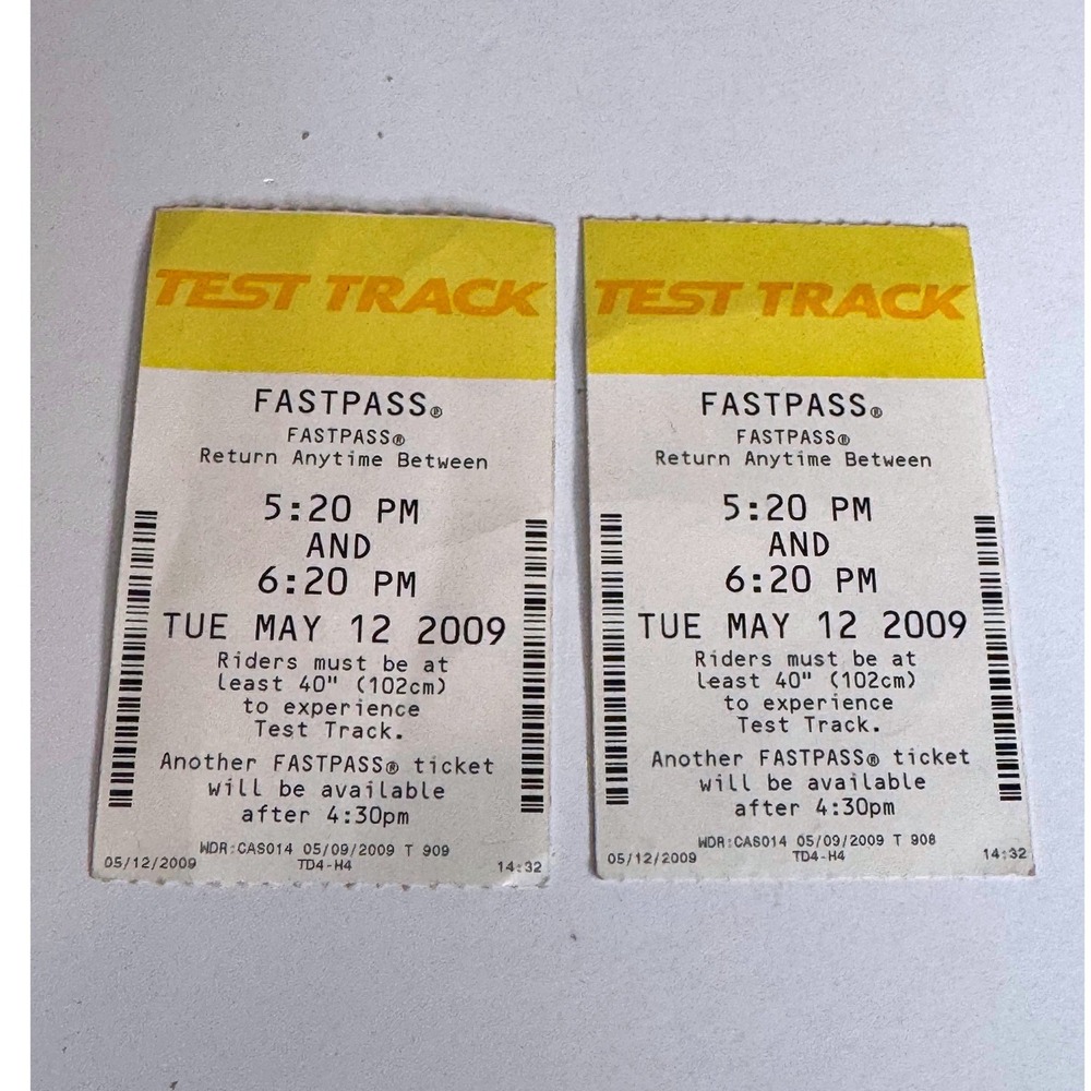 Disney Test Track FastPass Tickets 2009 Original Epcot‎ Park Passes Lot 2